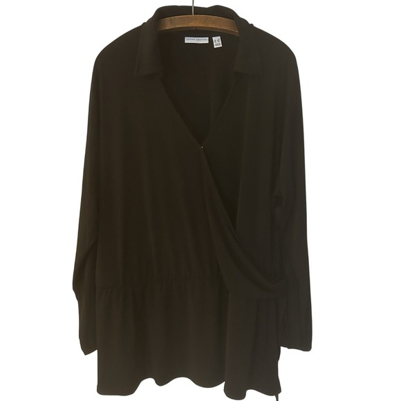 Susan Graver Tops - Susan Graver 3X Faux Wrap‎ Side Tie Peplum Top-Liquid Knit-Classic-Minimalist